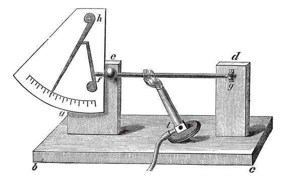 Fig.1. - Old pyrometer with lever by Musschenbroek, vintage engr