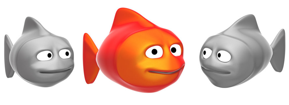 abstract funny fishes, 3d render isolated on white
