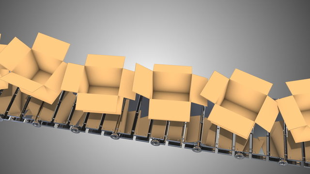 Cardboard boxes moving on conveyor belt, loopable
