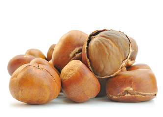 Nuts filberts isolated on white background.