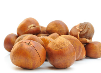 Nuts filberts isolated on white background.