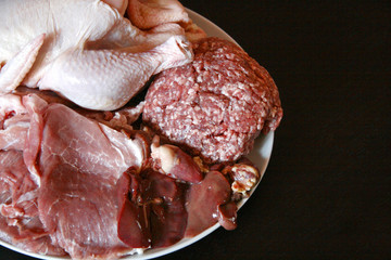 Assorted raw meat on black