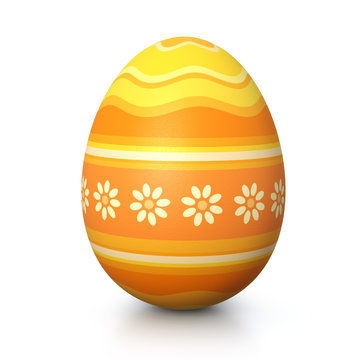 Yellow painted easter egg with flower pattern