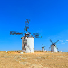 Three windmills. Castile La Mancha, Spain.