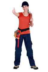 woman making a thumbs up sign