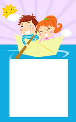 Obraz premium boy and girl sailing on lake