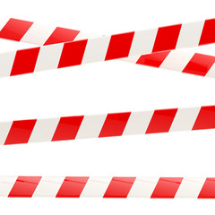 Set of red and white glossy barrier tapes