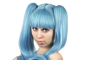 Fototapeta premium Young pretty woman with blue hair