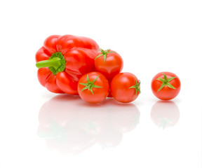 peppers and tomatoes on a white background