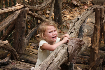 little child crying on the bridge