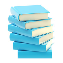 Stack of blue glossy books isolated
