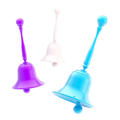 Three glossy handbells isolated