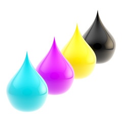 Four glossy cmyk drops isolated