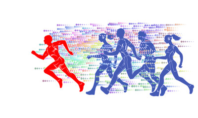 Silhouettes of running athletes