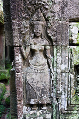 Apsara carved on the wall of Bayon Temple, Angkor Wat, Cambodia