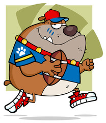 Football Brown Bulldog Running With The Ball And Background