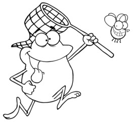 Outlined Frog Chasing Fly With A Net
