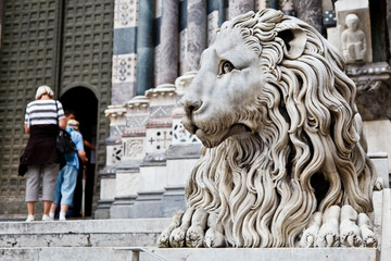 Lion Guarding Cathedral of Saint Lawrence (Lorenzo) in Genoa, It