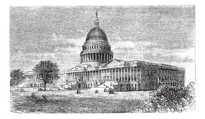 United States Capitol, in Washington, D.C., USA, vintage engravi