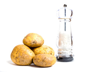 New potatoes and salt shaker