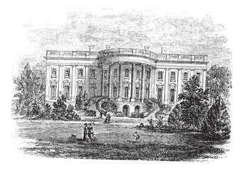 White house in Washington, D.C America vintage engraving.