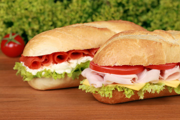 Sandwiches belegt mit Schinken und Lachs