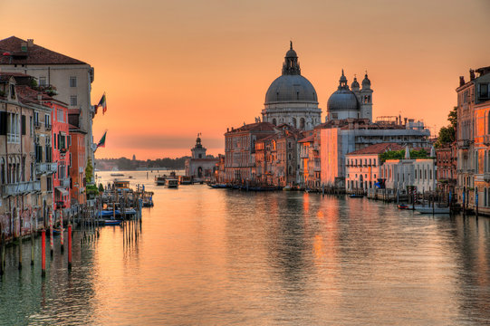 Santa Maria Della Salute, Church of Health in dusk twilight - sunrise at Grand Canal Grande Venice Italy 