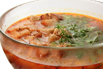 Borsch with crusts and dill