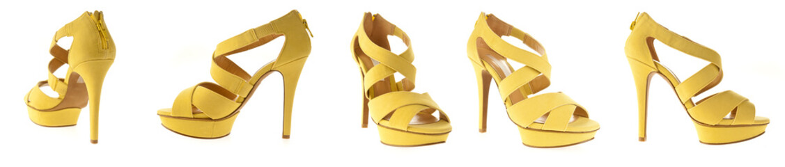 woman yellow high heels shoes