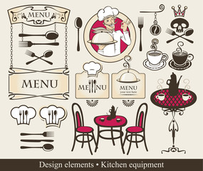 set of design elements for a cafe or restaurant