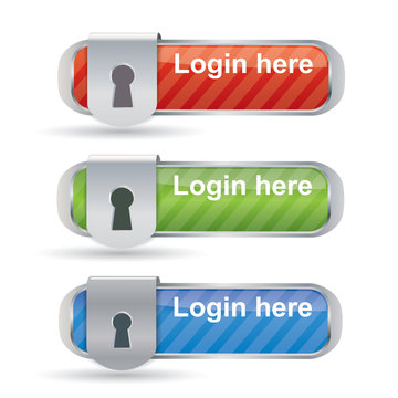 Glossy login buttons with keyhole and metal frame