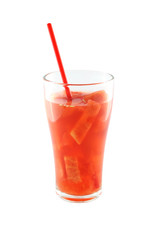 Glass of watermelon juice on white background.