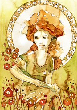 secesyjny portret pięknej dziewczyny