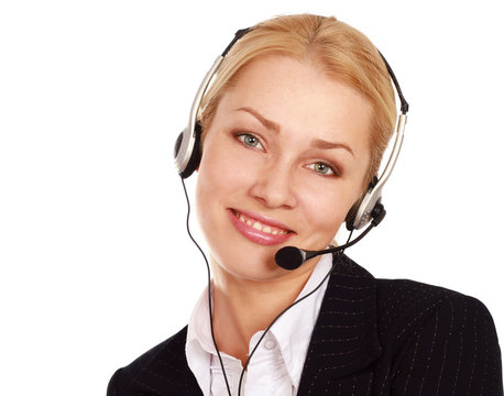 Beautiful business woman with headset. Call center