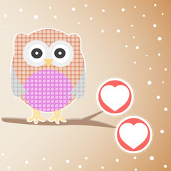 Cute Owl On The Branch with love heart