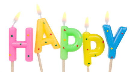 Set of colored birthday candles isolated on white