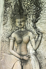 Apsara carving on wall of Angkor Wat