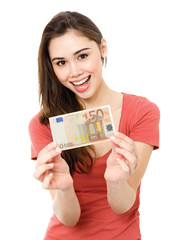 Young woman with 50 euro banknote