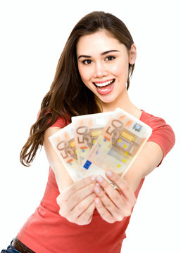 Young woman with euro money