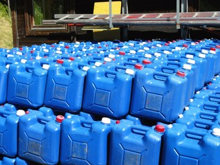 Blue containers for water