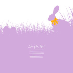 Bunny With Bow Sitting In The Meadow & Eggs Purple