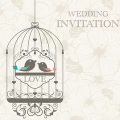 Stickers pour porte Oiseaux en cages Invitation de mariage
