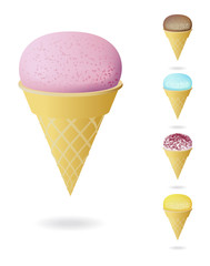 Ice cream in waffle cones.
