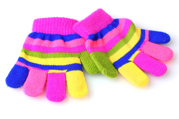 bright striped baby gloves isolated on white
