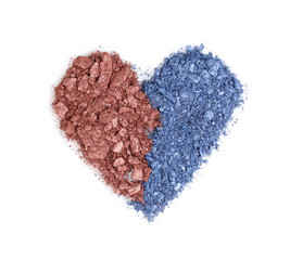 Crushed two-color eyeshadows isolated on white