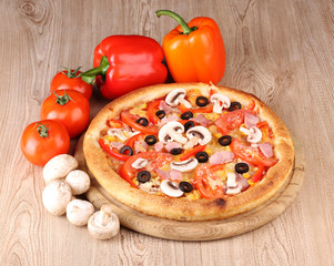 Aromatic pizza with vegetables and mushrooms