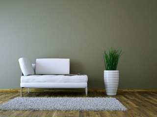 Weisses Sofa vor brauner Wand - obrazy, fototapety, plakaty
