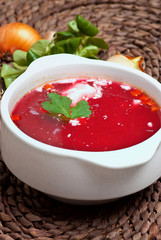 soup with cabbage and red beet - russian borscht
