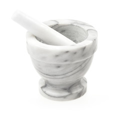 Marble mortar and pestle isolated on white