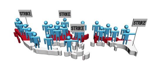 workers on strike on Indonesia map flag illustration